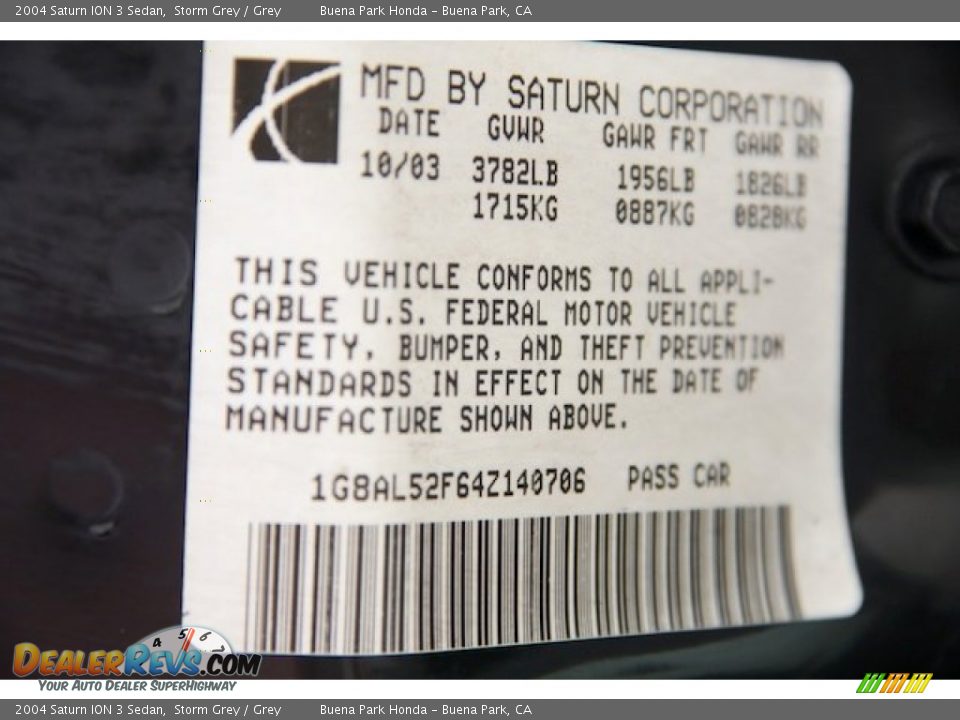 2004 Saturn ION 3 Sedan Storm Grey / Grey Photo #32