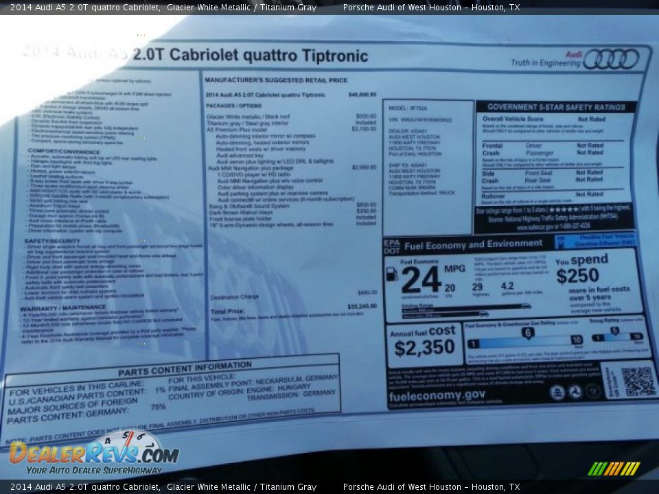 2014 Audi A5 2.0T quattro Cabriolet Glacier White Metallic / Titanium Gray Photo #33