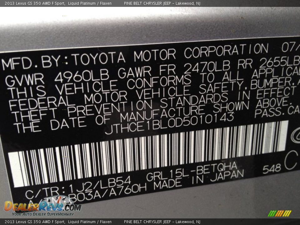 2013 Lexus GS 350 AWD F Sport Liquid Platinum / Flaxen Photo #26