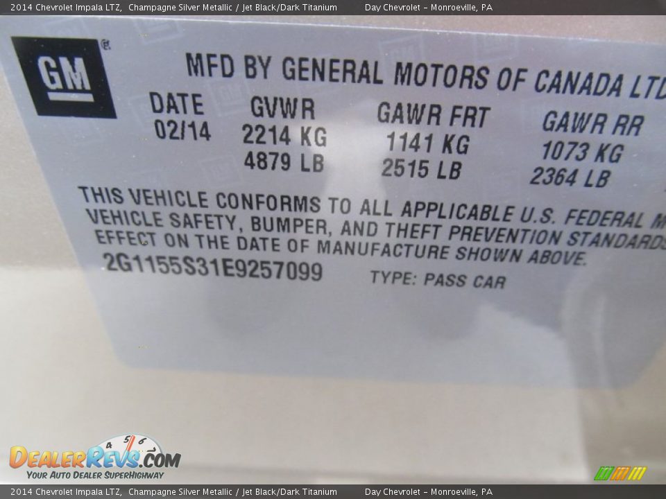 2014 Chevrolet Impala LTZ Champagne Silver Metallic / Jet Black/Dark Titanium Photo #19