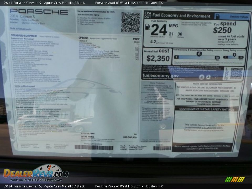 2014 Porsche Cayman S Agate Grey Metallic / Black Photo #26