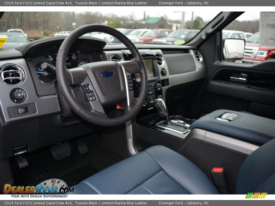 2014 Ford F150 Limited SuperCrew 4x4 Tuxedo Black / Limited Marina Blue Leather Photo #7