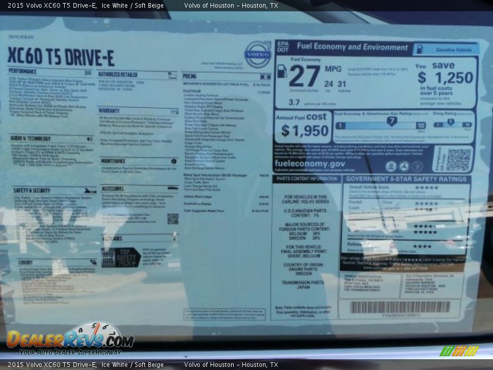 2015 Volvo XC60 T5 Drive-E Ice White / Soft Beige Photo #32