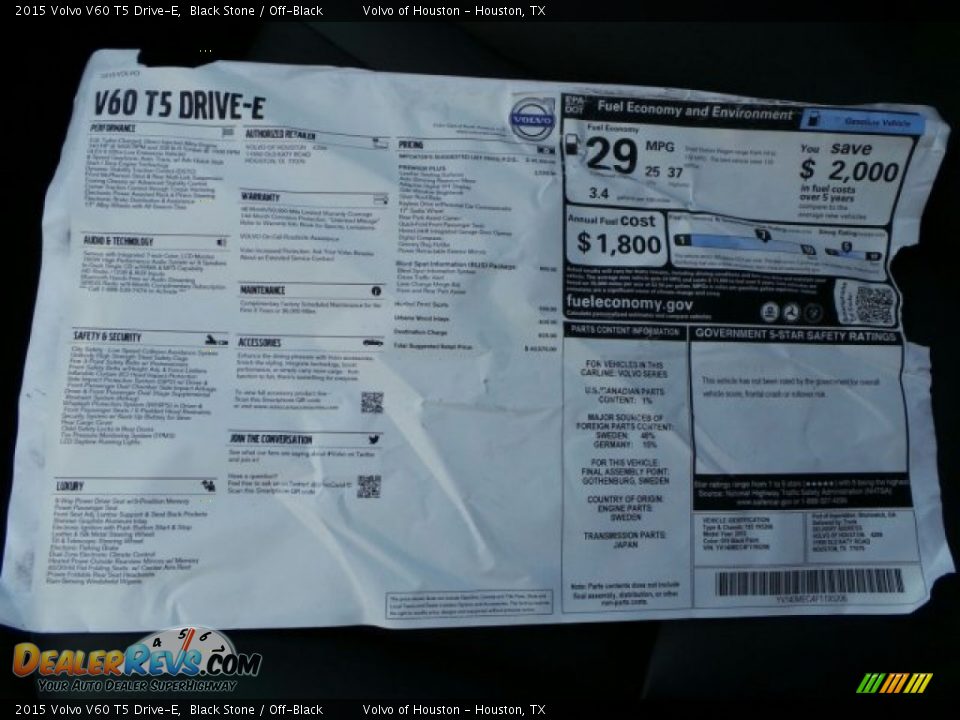 2015 Volvo V60 T5 Drive-E Window Sticker Photo #31