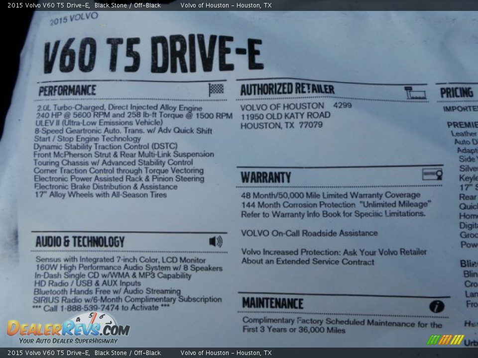 2015 Volvo V60 T5 Drive-E Window Sticker Photo #33