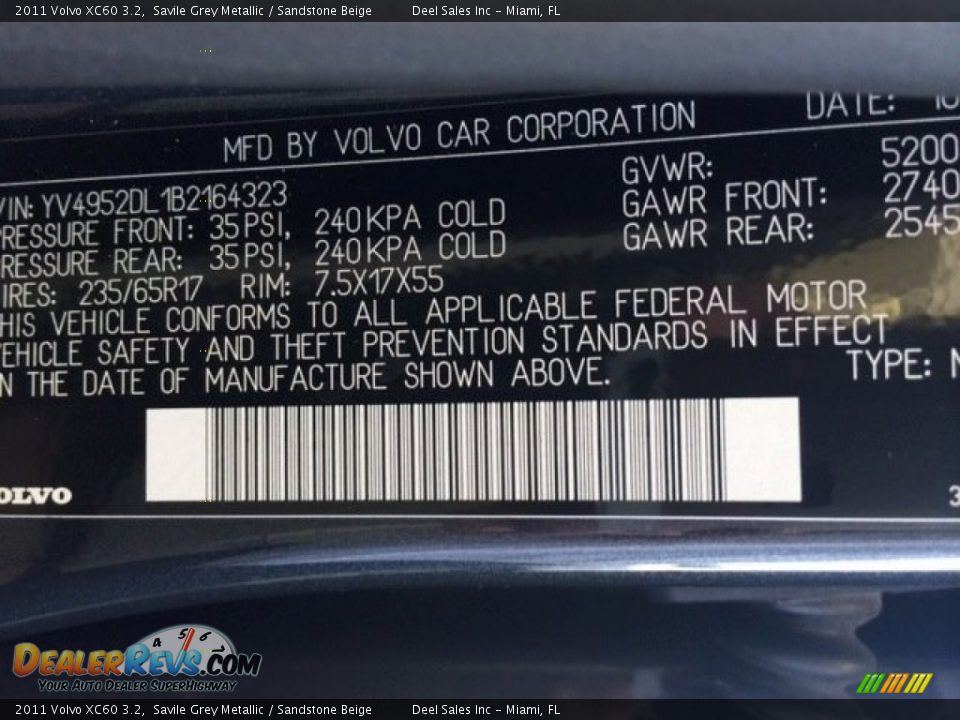 2011 Volvo XC60 3.2 Savile Grey Metallic / Sandstone Beige Photo #13