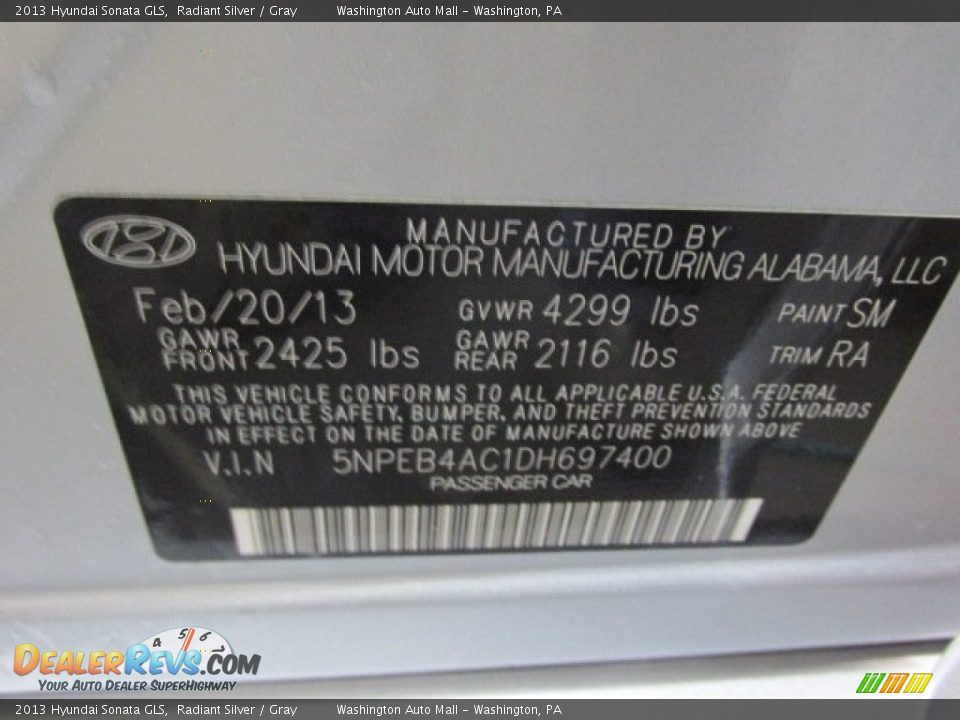 2013 Hyundai Sonata GLS Radiant Silver / Gray Photo #19