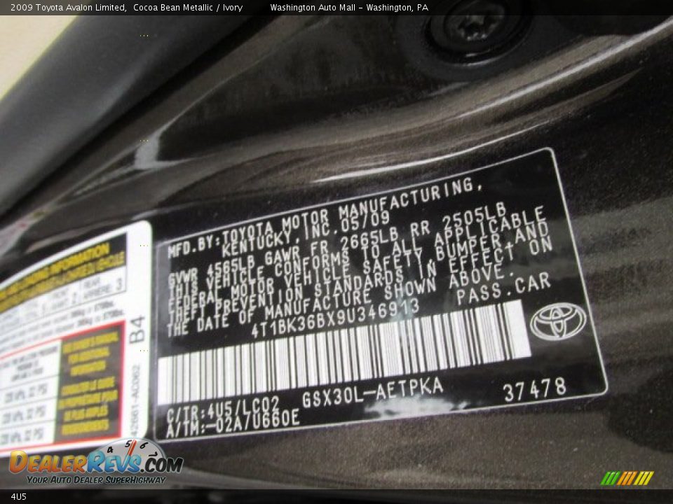 Toyota Color Code 4U5 Cocoa Bean Metallic