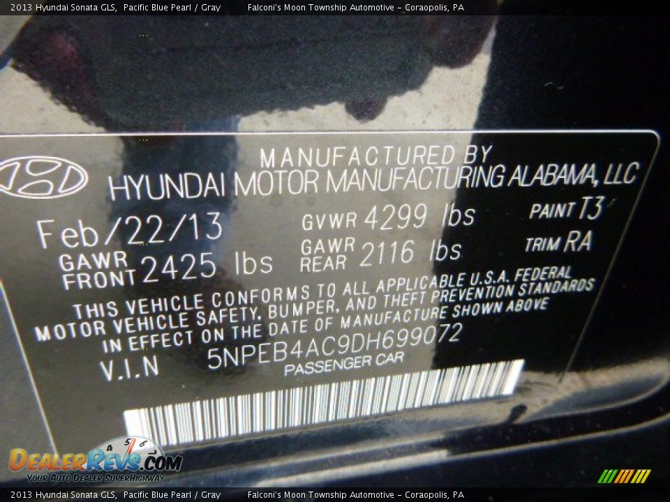 2013 Hyundai Sonata GLS Pacific Blue Pearl / Gray Photo #24
