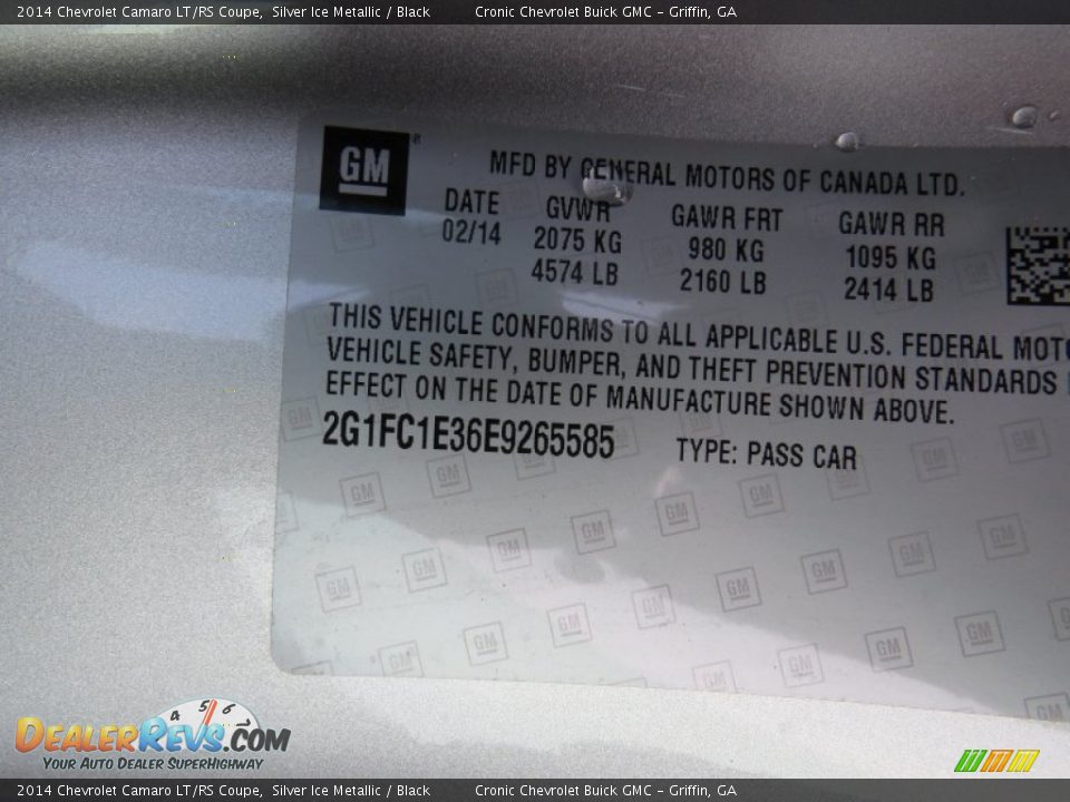 2014 Chevrolet Camaro LT/RS Coupe Silver Ice Metallic / Black Photo #18