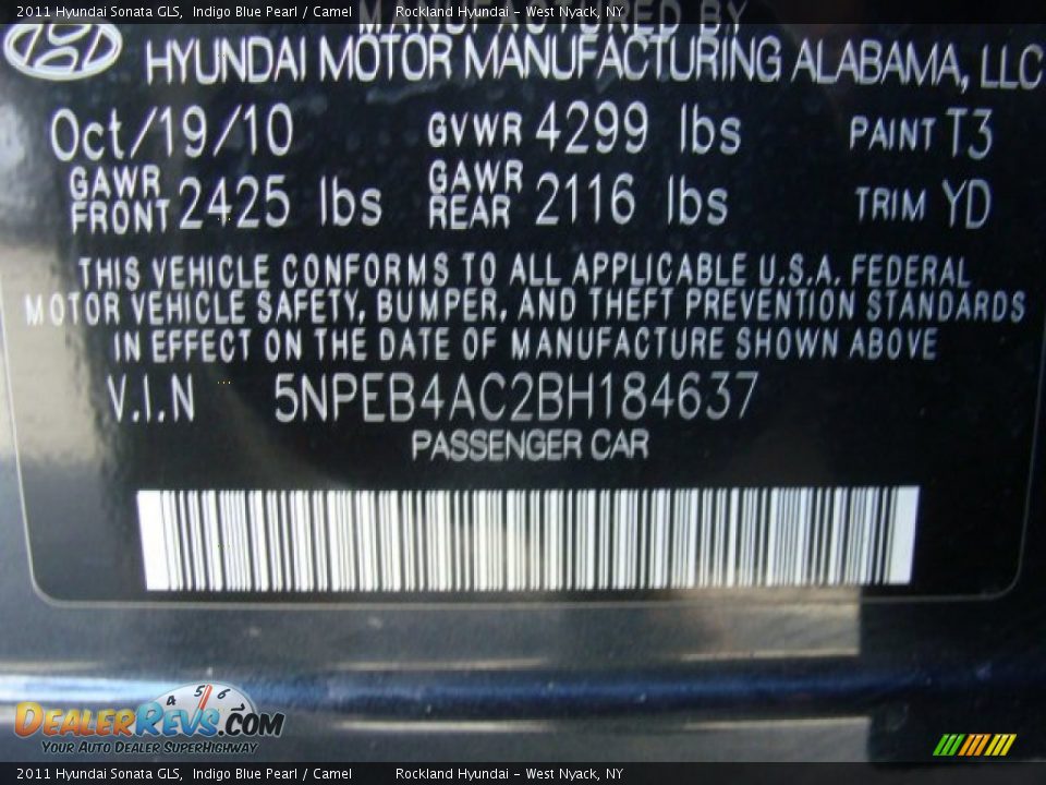 2011 Hyundai Sonata GLS Indigo Blue Pearl / Camel Photo #31