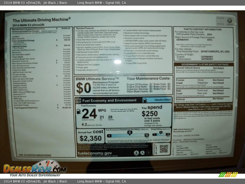 2014 BMW X3 xDrive28i Window Sticker Photo #5