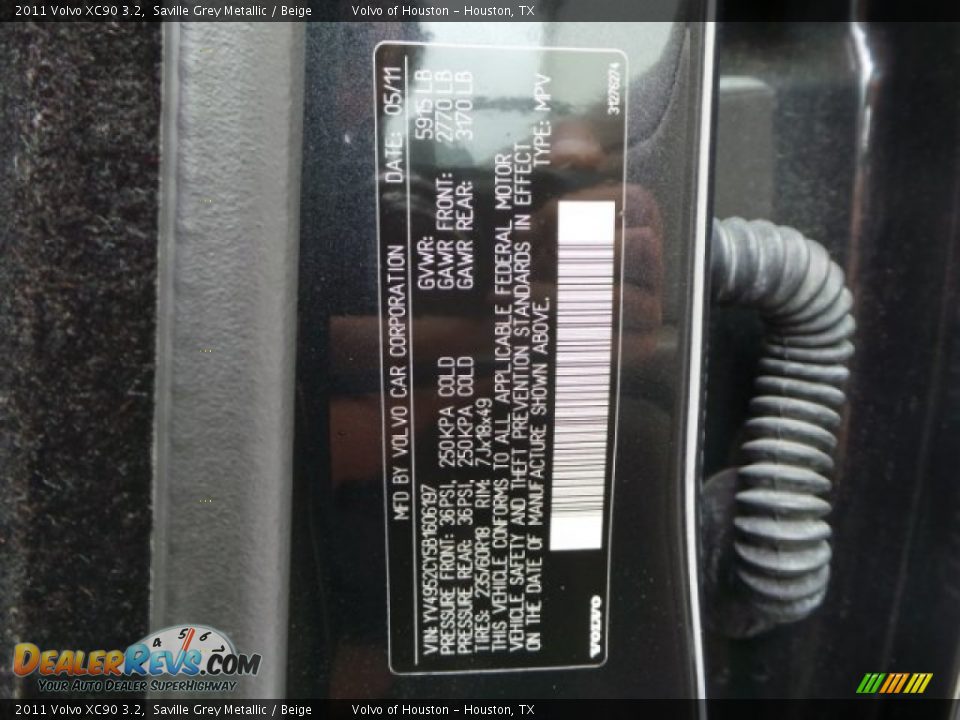 2011 Volvo XC90 3.2 Saville Grey Metallic / Beige Photo #34