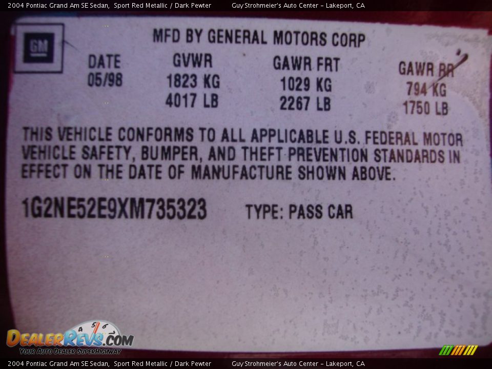 2004 Pontiac Grand Am SE Sedan Sport Red Metallic / Dark Pewter Photo #24