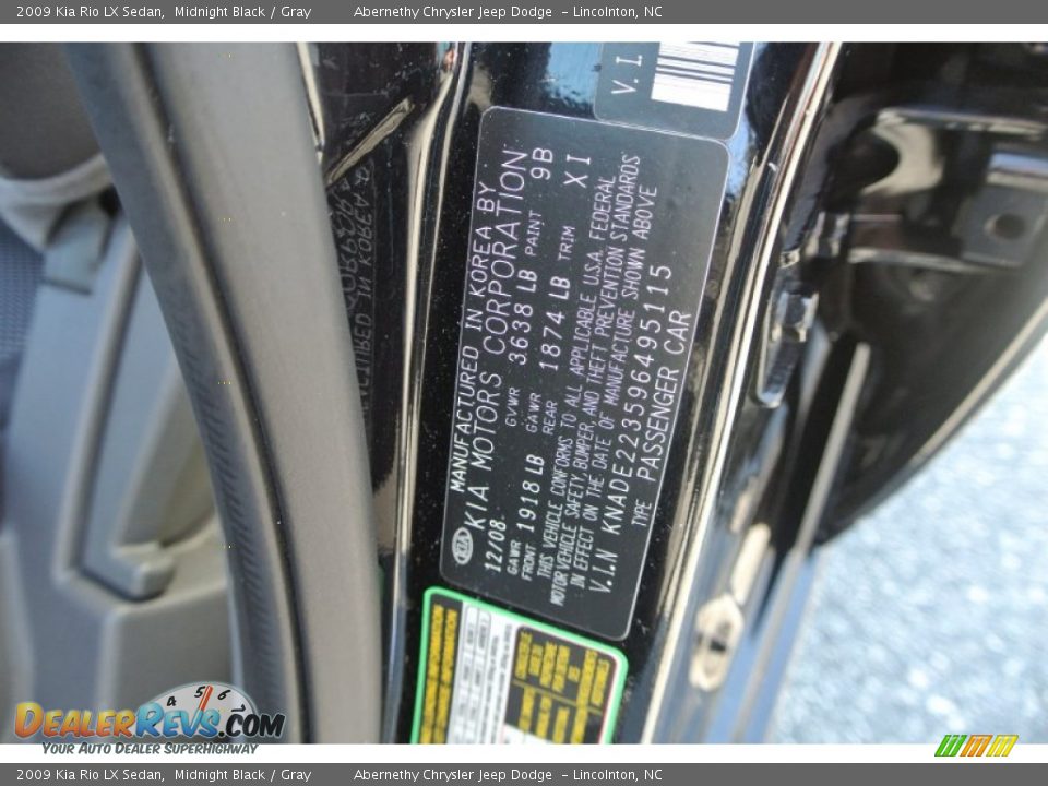 2009 Kia Rio LX Sedan Midnight Black / Gray Photo #7