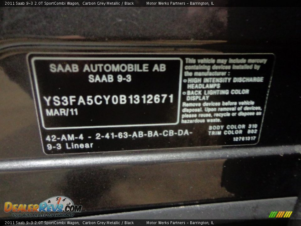 2011 Saab 9-3 2.0T SportCombi Wagon Carbon Grey Metallic / Black Photo #21