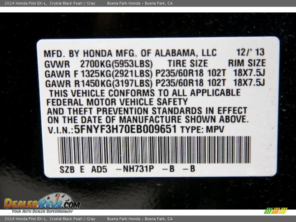 2014 Honda Pilot EX-L Crystal Black Pearl / Gray Photo #22