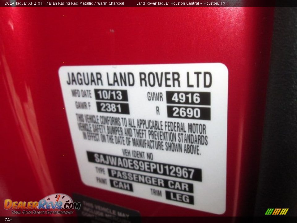 Jaguar Color Code CAH Italian Racing Red Metallic