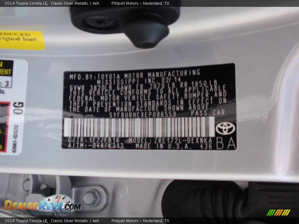 2014 Toyota Corolla LE Classic Silver Metallic / Ash Photo #33