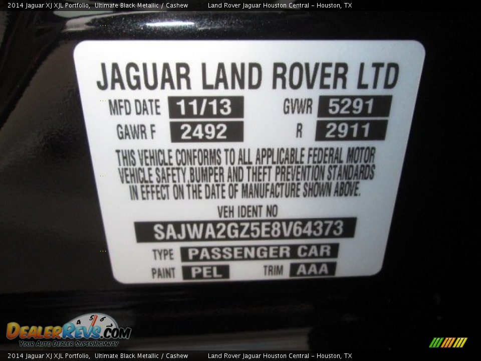 2014 Jaguar XJ XJL Portfolio Ultimate Black Metallic / Cashew Photo #20
