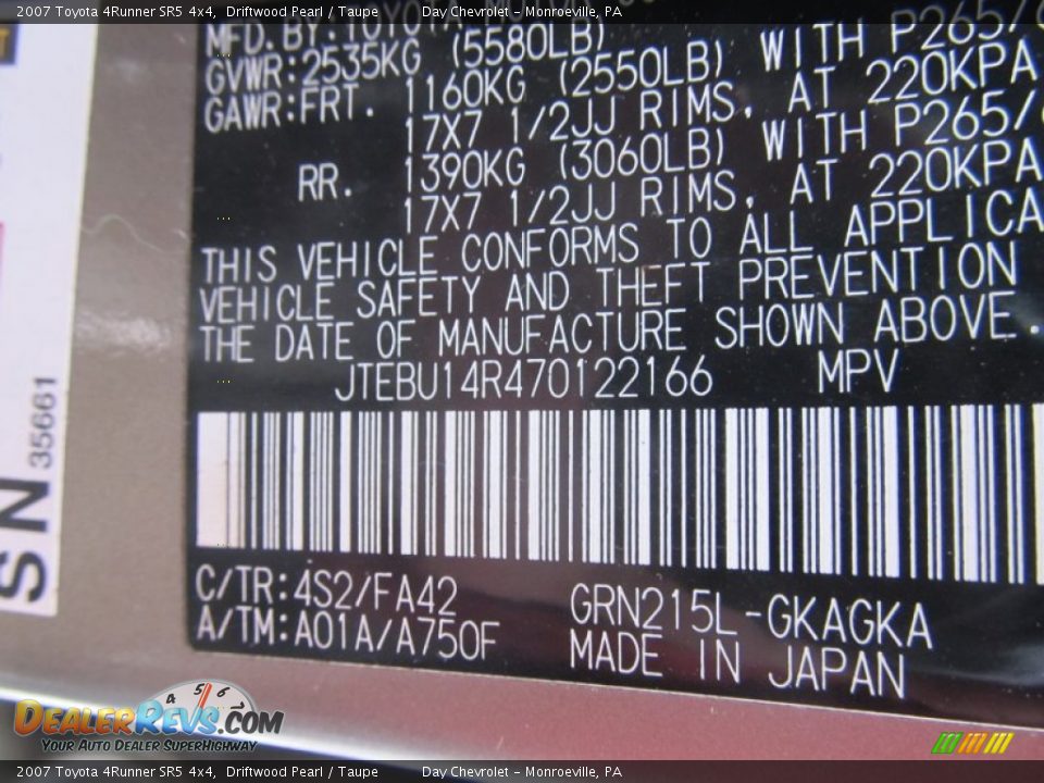 2007 Toyota 4Runner SR5 4x4 Driftwood Pearl / Taupe Photo #19