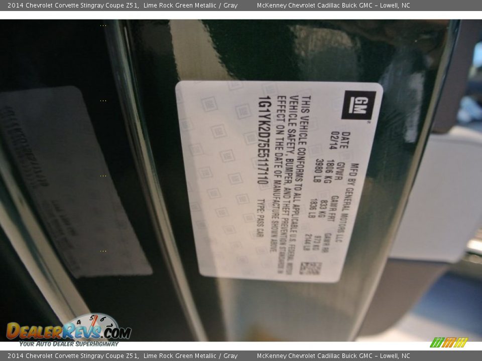 2014 Chevrolet Corvette Stingray Coupe Z51 Lime Rock Green Metallic / Gray Photo #15