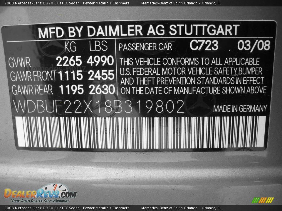 2008 Mercedes-Benz E 320 BlueTEC Sedan Pewter Metallic / Cashmere Photo #25