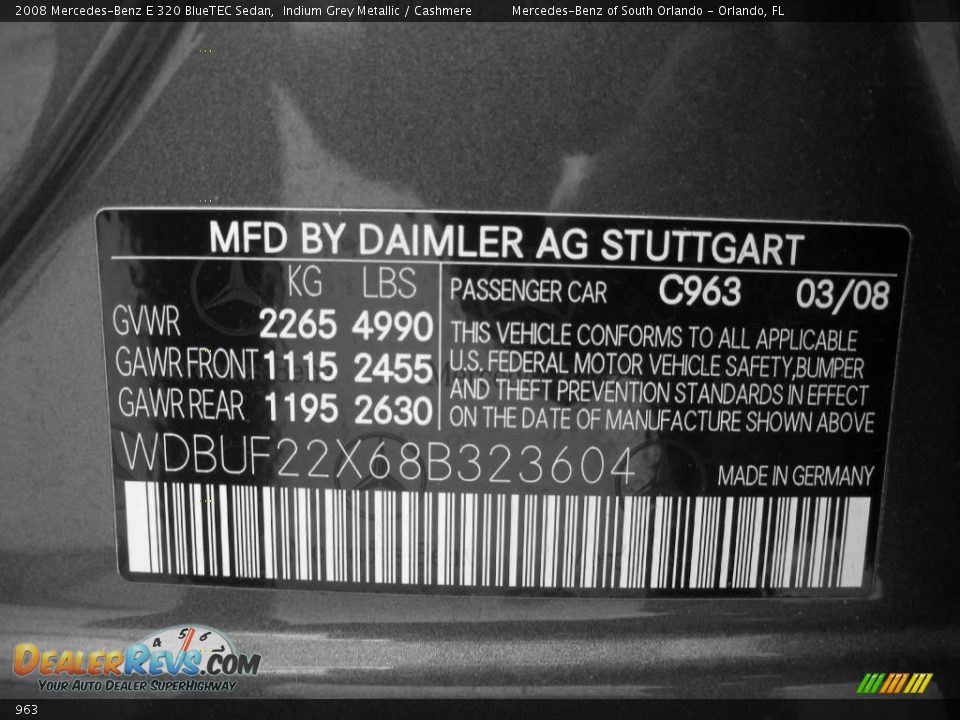 Mercedes-Benz Color Code 963 Indium Grey Metallic