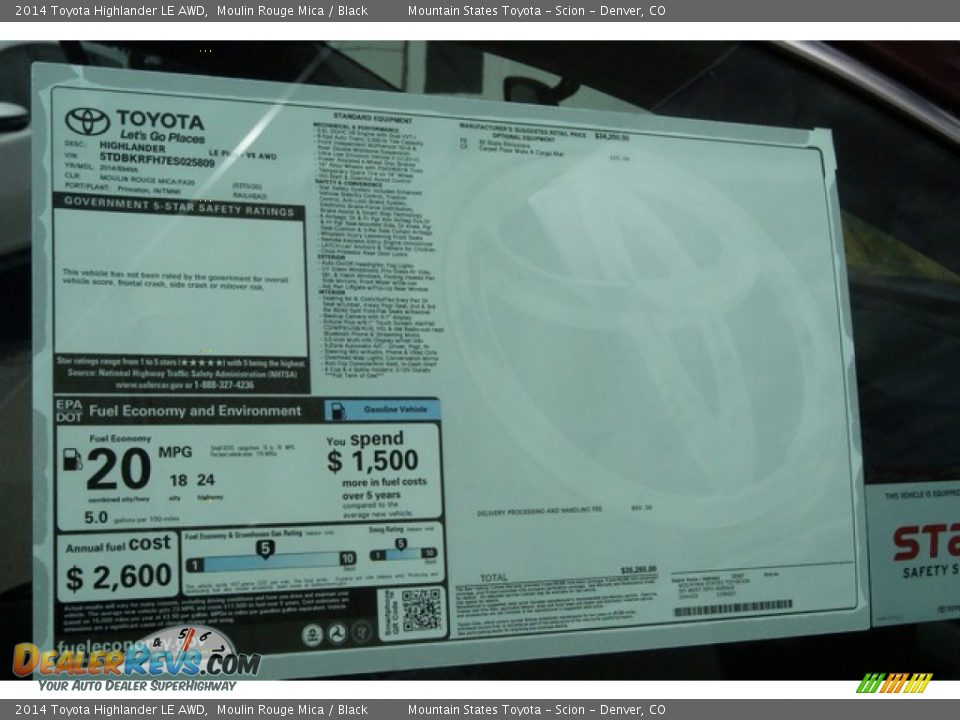 2014 Toyota Highlander LE AWD Window Sticker Photo #10