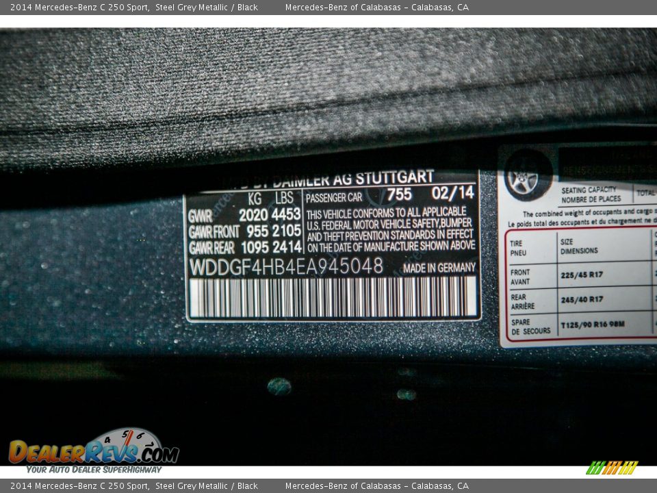 2014 Mercedes-Benz C 250 Sport Steel Grey Metallic / Black Photo #7