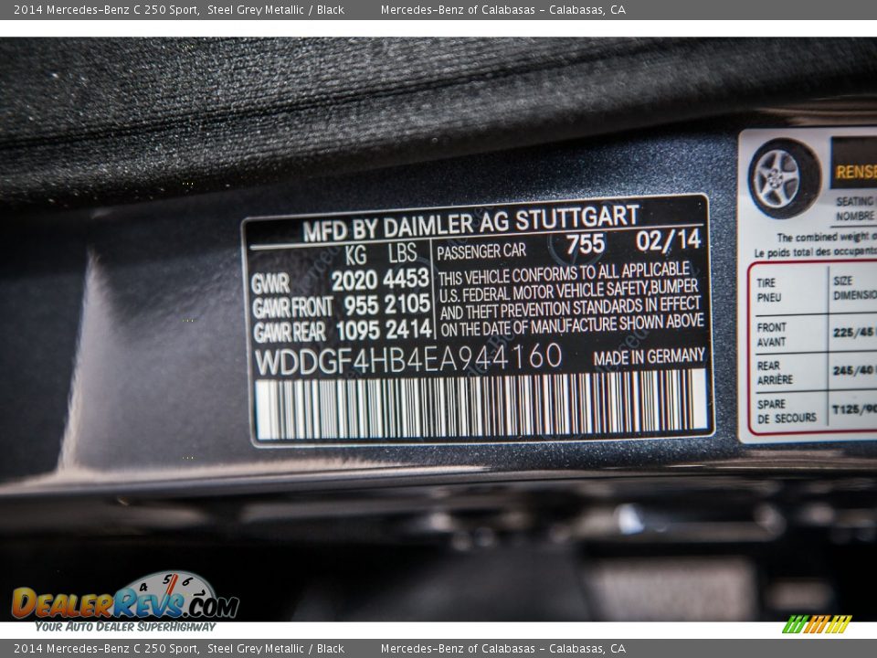 2014 Mercedes-Benz C 250 Sport Steel Grey Metallic / Black Photo #7
