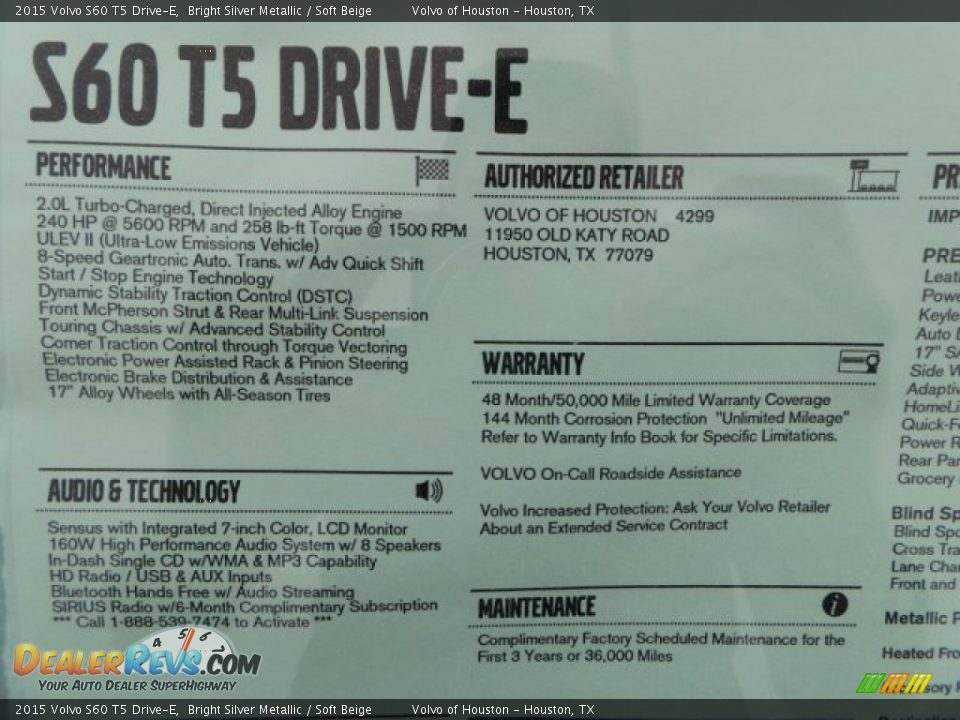 2015 Volvo S60 T5 Drive-E Bright Silver Metallic / Soft Beige Photo #31