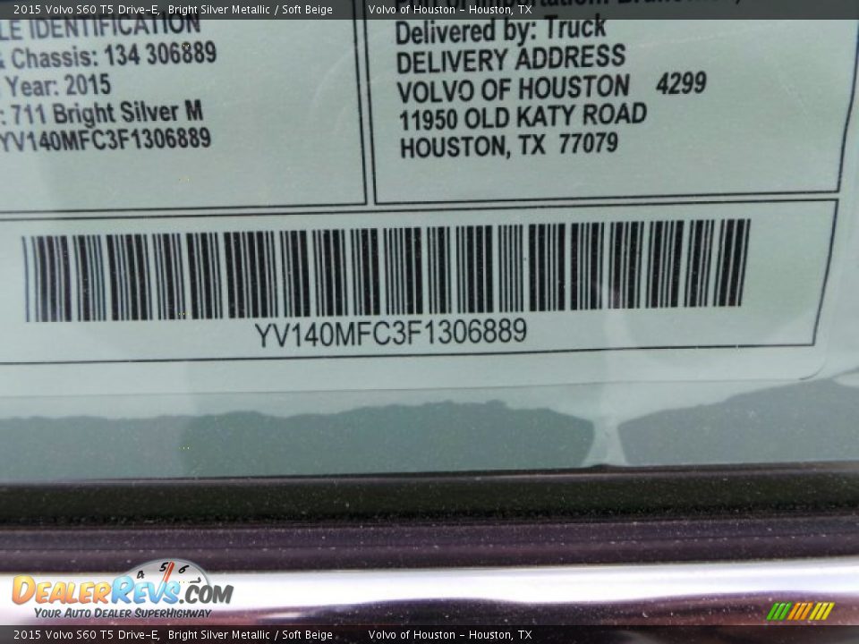 2015 Volvo S60 T5 Drive-E Bright Silver Metallic / Soft Beige Photo #33