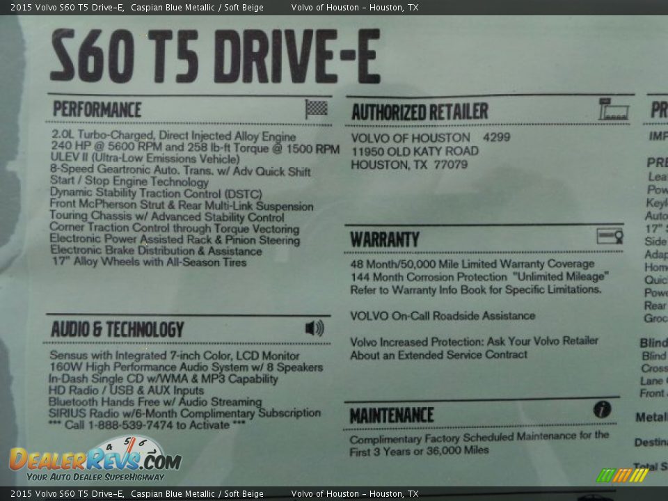 2015 Volvo S60 T5 Drive-E Caspian Blue Metallic / Soft Beige Photo #32