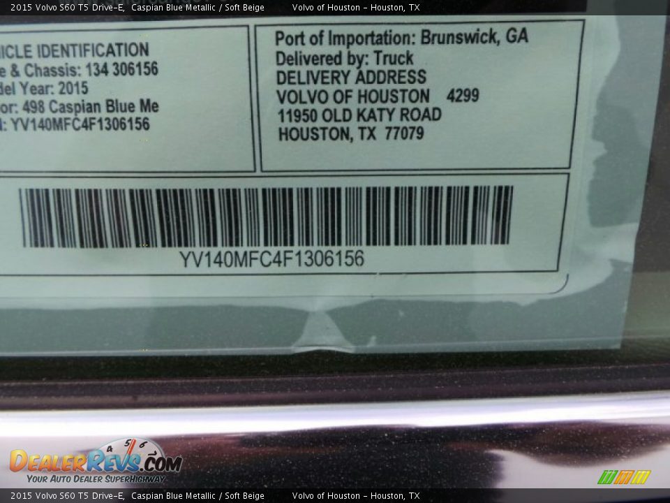 2015 Volvo S60 T5 Drive-E Caspian Blue Metallic / Soft Beige Photo #34