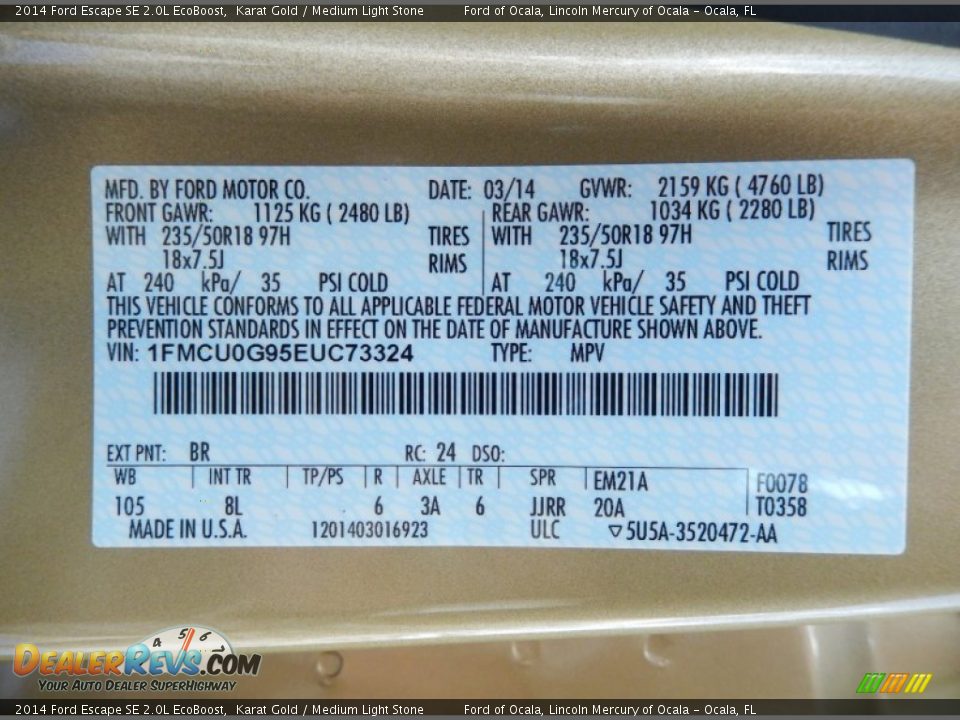 2014 Ford Escape SE 2.0L EcoBoost Karat Gold / Medium Light Stone Photo #12