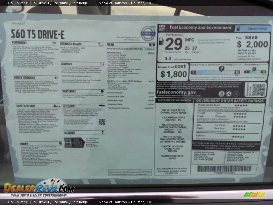 2015 Volvo S60 T5 Drive-E Ice White / Soft Beige Photo #29