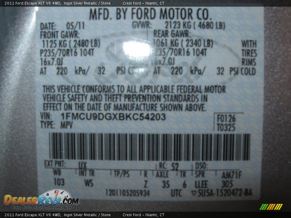 2011 Ford Escape XLT V6 4WD Ingot Silver Metallic / Stone Photo #14