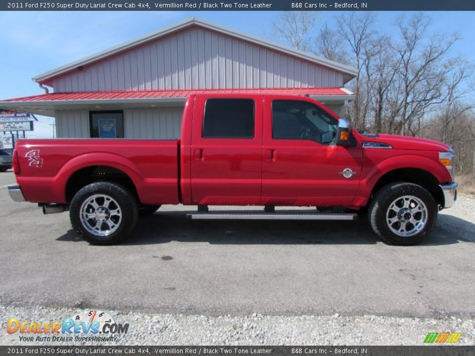 2011 Ford F250 Super Duty Lariat Crew Cab 4x4 Vermillion Red / Black Two Tone Leather Photo #2