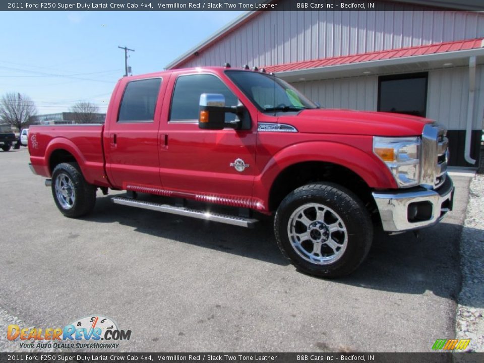 2011 Ford F250 Super Duty Lariat Crew Cab 4x4 Vermillion Red / Black Two Tone Leather Photo #7