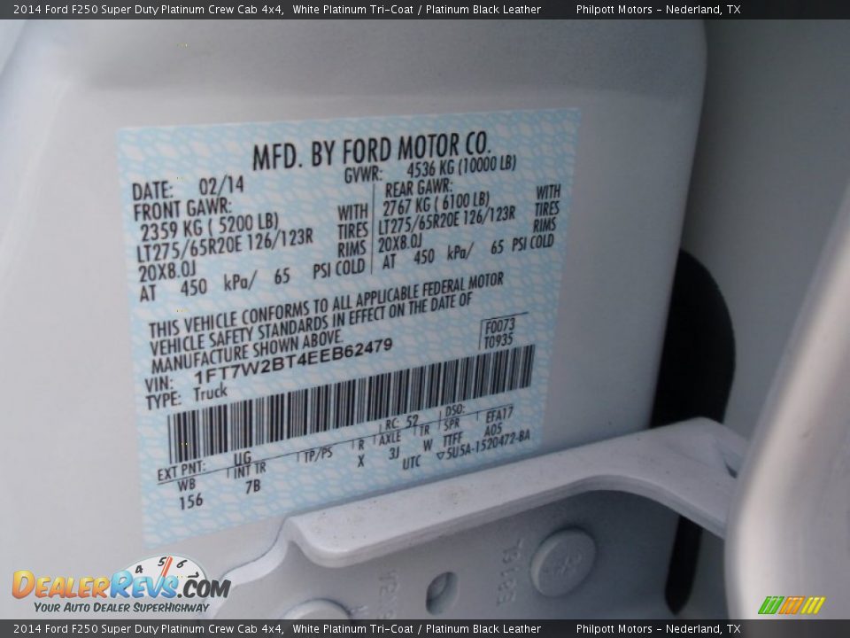 2014 Ford F250 Super Duty Platinum Crew Cab 4x4 White Platinum Tri-Coat / Platinum Black Leather Photo #35