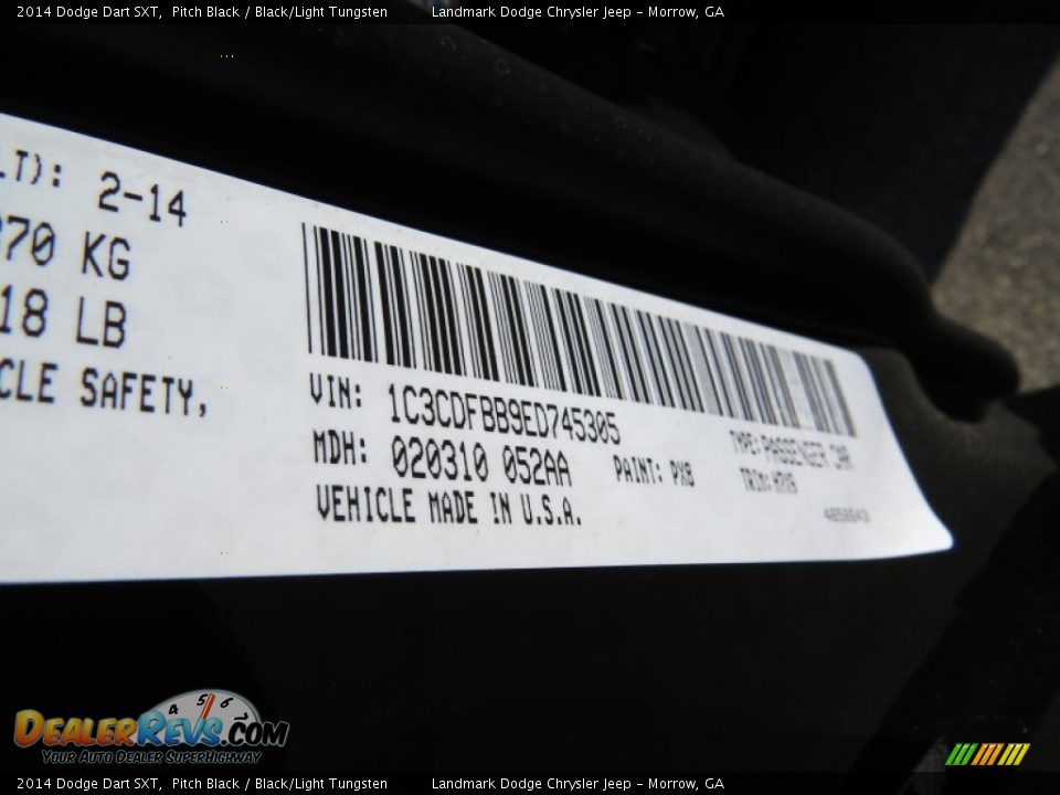 2014 Dodge Dart SXT Pitch Black / Black/Light Tungsten Photo #10