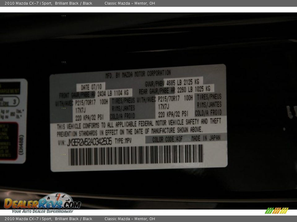 2010 Mazda CX-7 i Sport Brilliant Black / Black Photo #16