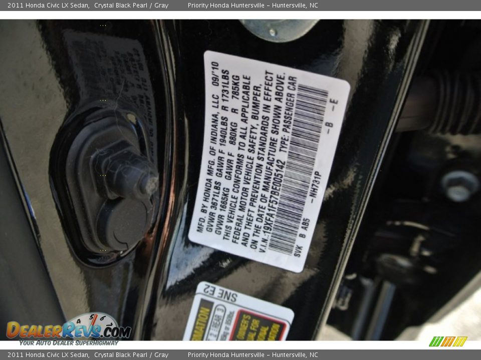 2011 Honda Civic LX Sedan Crystal Black Pearl / Gray Photo #7