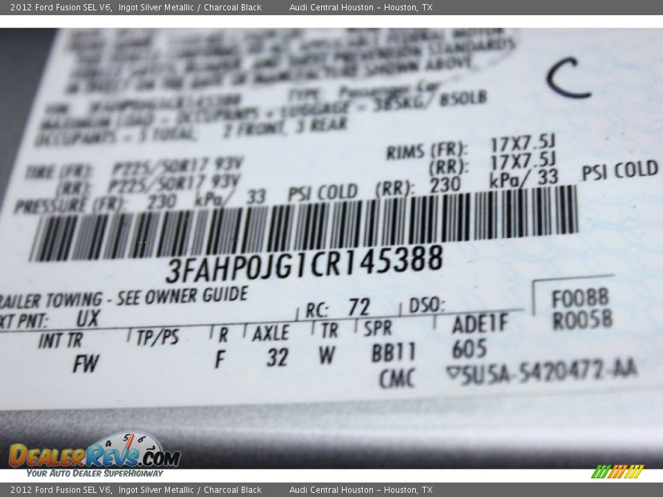 2012 Ford Fusion SEL V6 Ingot Silver Metallic / Charcoal Black Photo #31