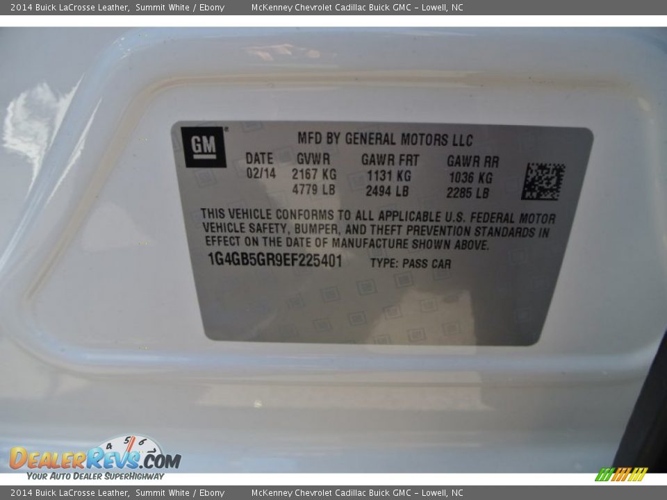 2014 Buick LaCrosse Leather Summit White / Ebony Photo #7