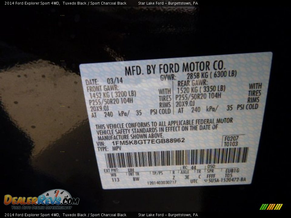 2014 Ford Explorer Sport 4WD Tuxedo Black / Sport Charcoal Black Photo #20