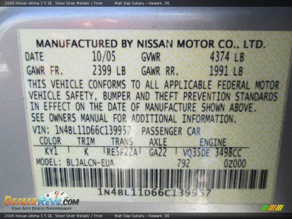 2006 Nissan Altima 3.5 SE Sheer Silver Metallic / Frost Photo #28