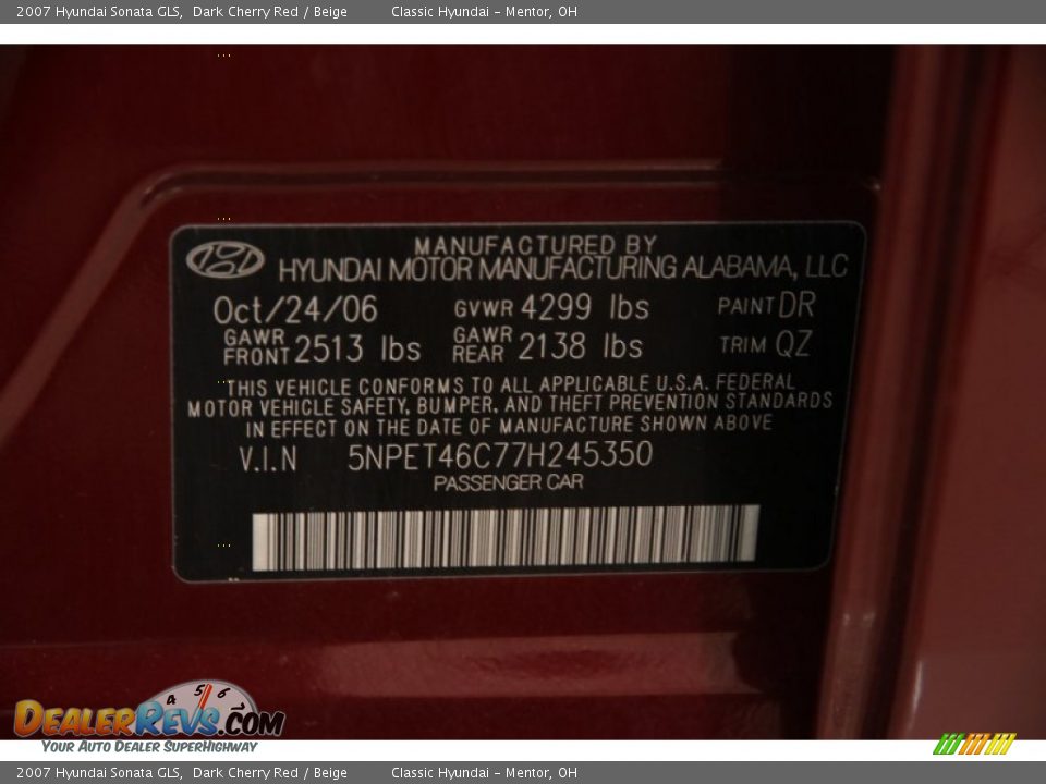 2007 Hyundai Sonata GLS Dark Cherry Red / Beige Photo #14