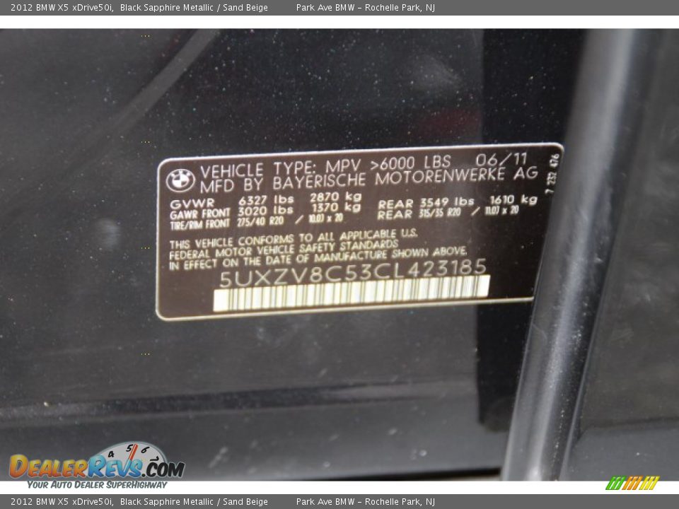 2012 BMW X5 xDrive50i Black Sapphire Metallic / Sand Beige Photo #34